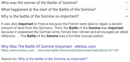 Screenshot of a related questions box showing an answer with only three sentences