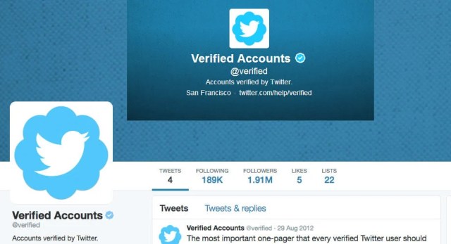 Screenshot showing verified accounts Twitter page with blue checkmark next to name Screenshot showing verified accounts Twitter page with blue checkmark next to name