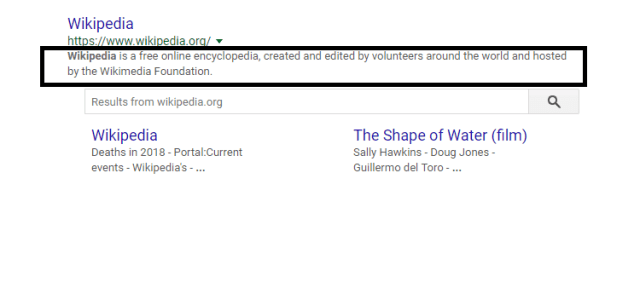 Google snippet describing Wikipedia Google snippet describing Wikipedia
