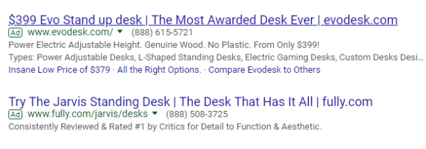 Screenshot of Adwords ad on SERP