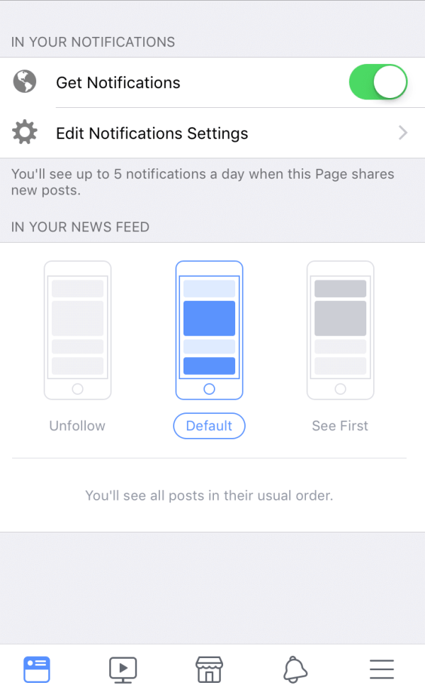 Screenshot of Facebook's Following settings