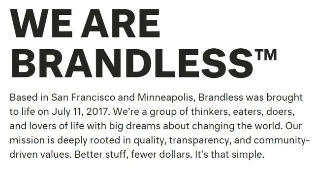 content marketing for the millennial marketplace - screenshot of Brandless about us snippet content marketing for the millennial marketplace - screenshot of Brandless about us snippet