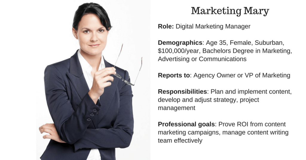 Buyer persona example of Marketing Mary with data Buyer persona example of Marketing Mary with data