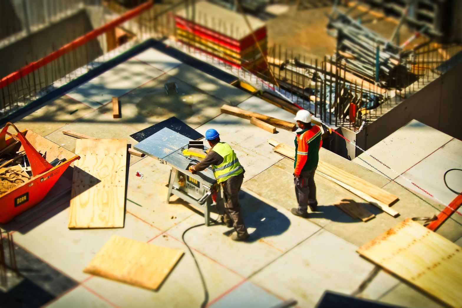 Aerial shot of construction site outdoors on a sunny day
